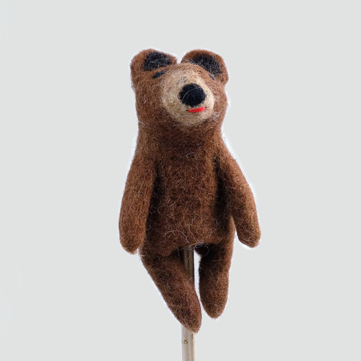 Dark Brown Bear Holding Fish Finger Puppet, Handmade from Nepal